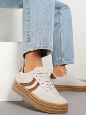 Szare Sneakersy w Stylu Klasycznych Tenisówek na Tłoczonej Platformie Lisanelia