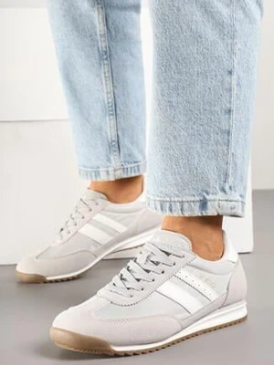 Szare Sneakersy z Ozdobnymi Paskami na Nieregularnej Podeszwie Kolarina