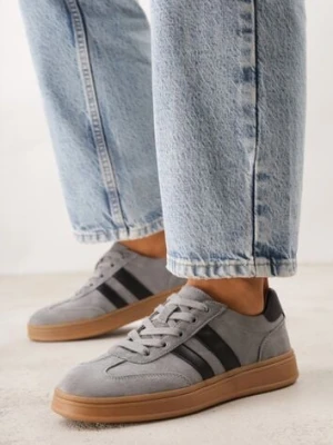 Szare Sneakersy ze Skóry Naturalnej z Geometrycznym Wzorem Zetisius santorio