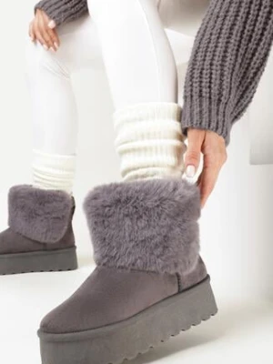 Szare Śniegowce z Futerkiem na Platformie Ilama