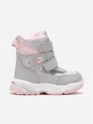 Szare Śniegowce za Kostkę z Ozdobną Naszywką i Paskiem Liatrisa