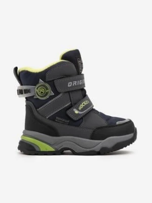 Szare Śniegowce za Kostkę z Zapięciem na Rzep i Naszywką Trilie