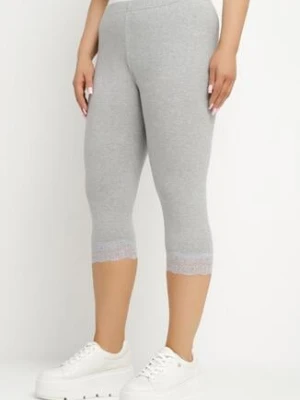 Zdjęcie produktu Szare Spodnie Bawełniane Legginsy 3/4 z Koronką Amaratna