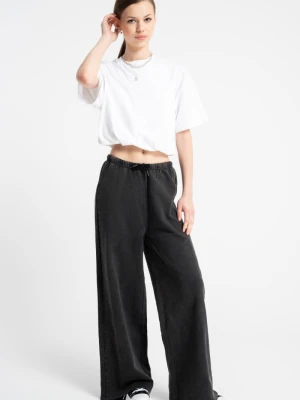 Szare spodnie dresowe WIDE LEG z efektem sprania Reporter