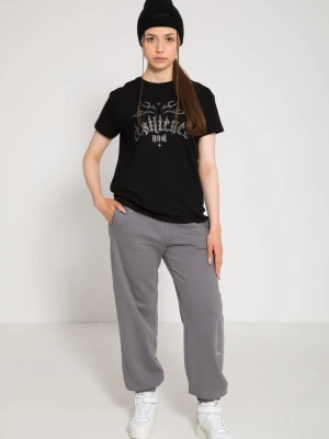 Szare spodnie dresowe z grafiką na nogawce Reporter