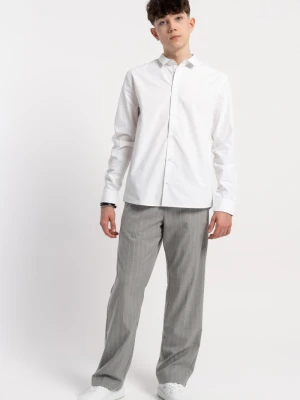 Szare spodnie garniturowe w prążki o klasycznym kroju Reporter