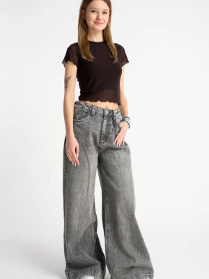 Szare spodnie jeansowe WIDE LEG z efektem sprania Reporter