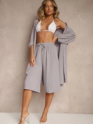 Szare Spodnie Kuloty z Bawełną High Waist Azetia