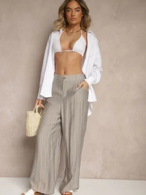 Szare Spodnie o Szerokim Kroju High Waist Natoreia