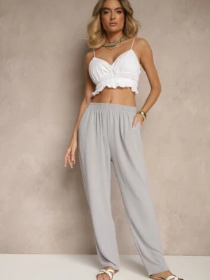 Szare Spodnie z Bawełną o Szerokim Kroju High Waist Fanelithia