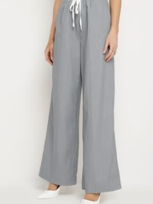 Szare Spodnie z Szerokimi Nogawkami z Gumką w Pasie i Ściągaczem Fuma retro & icone