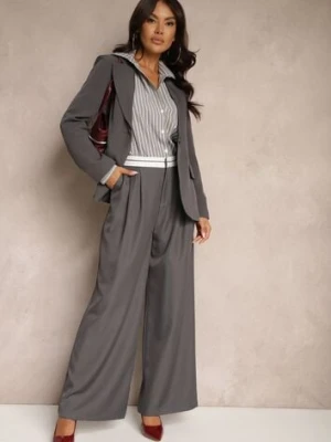 Szare Spodnie z Wiskozy Palazzo High Waist Zapinane na Suwak Nellieva elsa.m by may