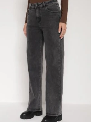 Szare Szerokie Jeansy z Wysokim Stanem Mevicania