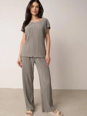 Szare Szerokie Spodnie z Wysokim Stanem ze Zwiewnej Tkaniny z Plisami Galiris glo-story