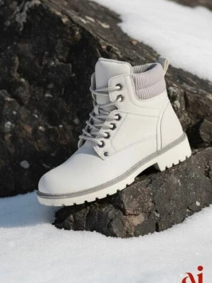 Szare Sznurowane Casualowe Traperki na Płaskiej Podeszwie Relobia vices