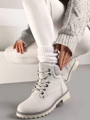 Szare Sznurowane Casualowe Traperki na Płaskiej Podeszwie Relobia vices