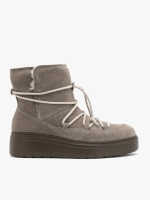 Szare sznurowane śniegowce na platformie Ryłko