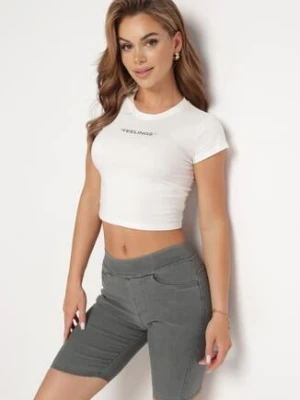 Szare Szorty Jeansowe z Gumką w Pasie i Wysokim Stanem Kivolia alina