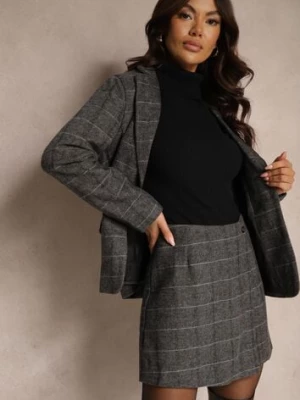 Szare Szorty Spódnica w Kratę z Zakładką Enallin sophyline