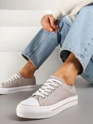 Szare Trampki Basic z Cholewką przed Kostkę na Niskiej Platformie Senadra msmg