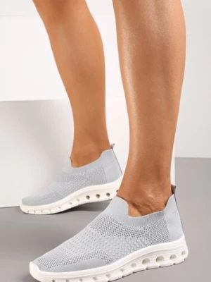 Szare Wsuwane Buty Sportowe z Elastyczną Cholewką do Kostki Asigruna