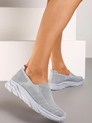 Szare Wsuwane Klasyczne Buty Sportowe na Płaskiej Podeszwie Zelemia