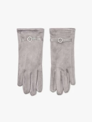 Szare zamszowe rękawiczki damskie z ozdobnym paskiem Moodo