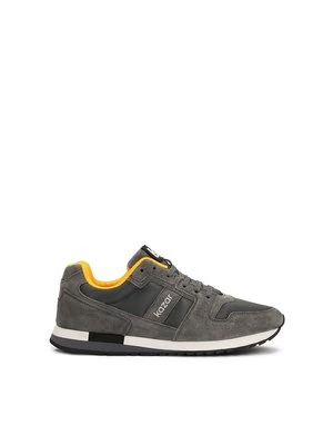Szare zamszowe sneakersy męskie z żółtymi elementami Kazar