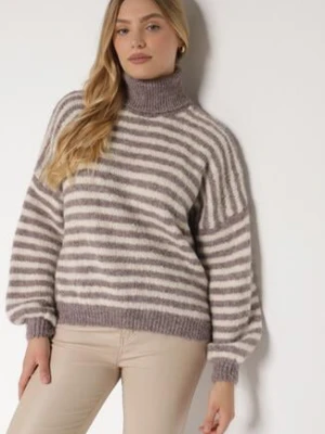 Szaro-Beżowy Golf z Domieszką Wełny w Paski Monallia jumelle