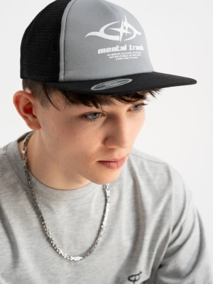 Szaro-czarna czapka z daszkiem z autorską grafiką z przodu Reporter