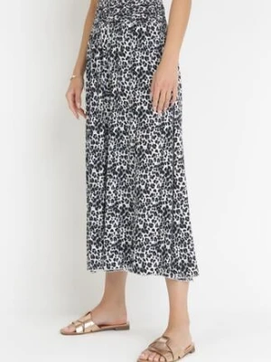 Szaro-Czarne Szerokie Spodnie w Panterkę o Długości 7/8 Lucinda j.stars