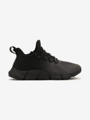 Szaro-Czarne Wsuwane Buty Sportowe Sneakersy z Siateczki na Tłoczonej Podeszwie Salafina