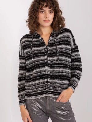 Szaro-czarny damski sweter z zapięciem