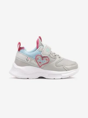 Szaro-Niebieskie Buty Sportowe Sneakersy z Ozdobnym Sercem i Napisem Cilaila