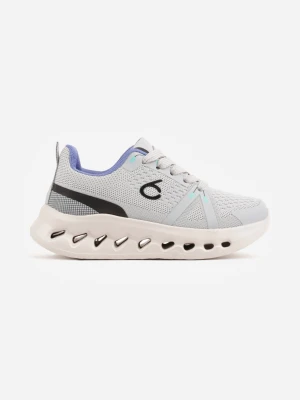 Szaro-Niebieskie Buty Sportowe Sneakersy z Tłoczoną Cholewką i Szerokim Noskiem Kateni