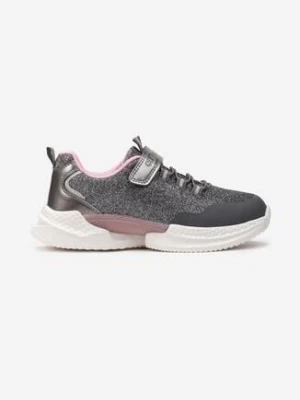 Szaro-Różowe Buty Sportowe z Brokatem z Zapięciem na Rzep Nisael