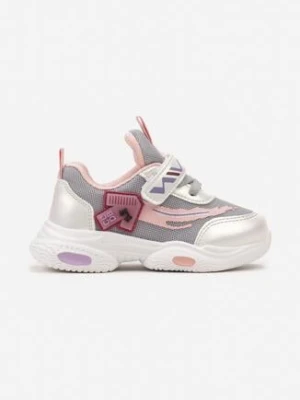 Szaro-Różowe Buty Sportowe z Ozdobnymi Wstawkami i Wkładką ze Skóry Naturalnej Idesia