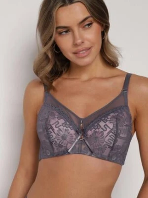 Szaro-Różowy Biustonosz z Koronką i Transparentną Wstawką Heliphine love magnolia