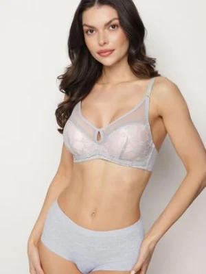 Szaro-Różowy Biustonosz z Koronkowymi Zdobieniami i Odpinanymi Ramiączkami Renarra love magnolia