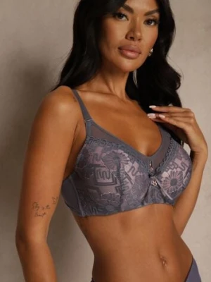 Szaro-Różowy Koronkowy Biustonosz Ozdobiony Przezroczystą Wstawką Acalinai love magnolia