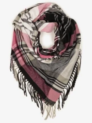 Szaro-Różowy Szalik z Bawełny i Wiskozy Ozdobiony Klasyczną Kratą i Frędzlami Nerifla
