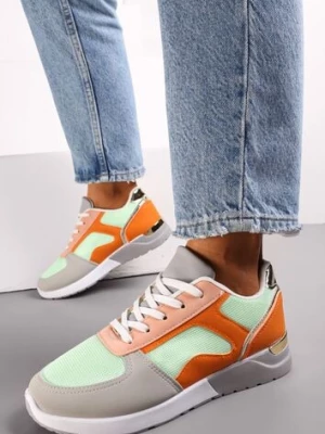 Szaro-Zielone Sneakersy na Grubej Podeszwie z Metaliczną Wstawką Paria