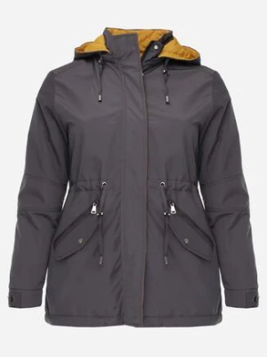 Szaro-Żółta Przejściowa Kurtka Dwustronna Parka z Pikowaniem i Kapturem Tidare