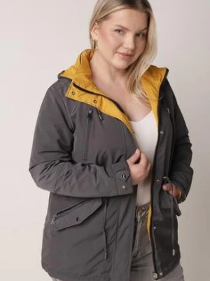 Szaro-Żółta Przejściowa Kurtka Dwustronna Parka z Pikowaniem i Kapturem Tidare