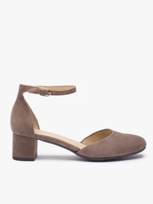 Szarobrązowe czółenka ze skóry welurowej Ryłko