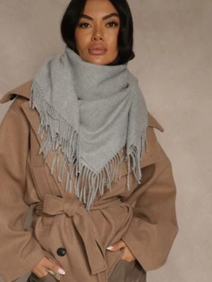 Szary Bawełniano-Wiskozowy Szalik w Kształcie Trójkąta z Frędzlami Vetisara