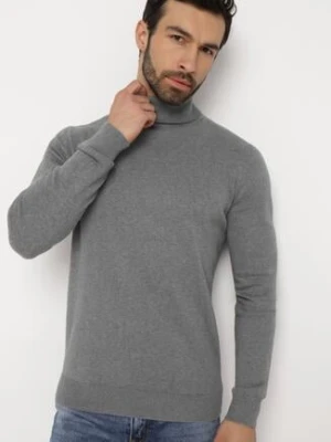 Szary Bawełniany Sweter z Golfem Jarelia