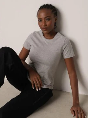 Szary Bawełniany T-shirt w Klasycznym Stylu Nedila