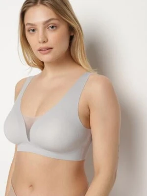 Szary Biustonosz Sportowy z Siateczką i Gorsetowym Zdobieniem Saliatessa love magnolia