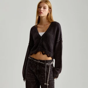 Szary cardigan oversize z efektem sprania House